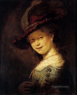 レンブラント・ファン・レイン Painting - サスキア 笑う肖像画 レンブラント